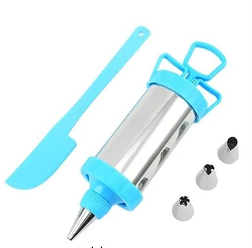 Jeringa Para Pastelería De Acero Inoxidable Stainless Steel Cookie Decorating Sets Biscuit Press Maker DIY Pastry Syringe Extruder Nozzles Kitchen Baking Tools Para Tartas, Pasteles(Blue)
