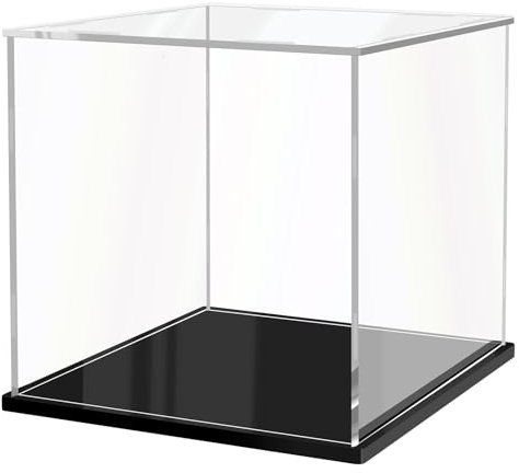 JUJOMAT Expositor con base negra Caja organizadora de acrílico transparente Caja hermética de acrílico para figuras de acción, juguetes, artículos de colección 35*35*35cm