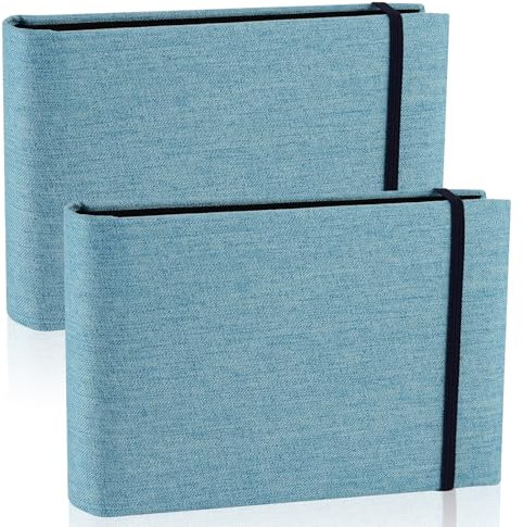 2 Pack Small Photo Album 6x4, 200 Photos Small Mini Linen Photo Album, Flip Photo Book Photo Albums Pockets with Slip-In Album for Baby Wedding Holiday Travel (Blue, 6x4inch)