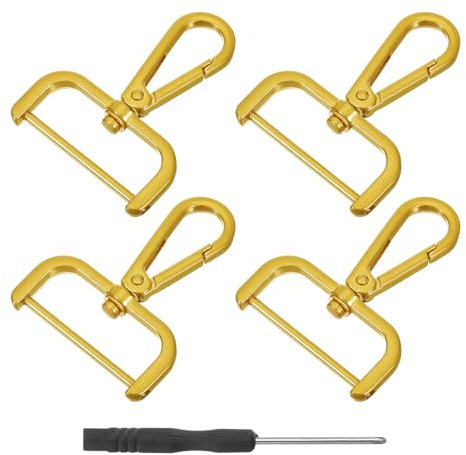 QUARKZMAN 4Pcs Ganchos Giratorios, 38mm (1.5 Pulgadas) Anillo D Gancho Desmontable Gancho De Metal Pinza De Langosta Con Destornillador Para Hacer Bolsos Llavero, Oro Retro