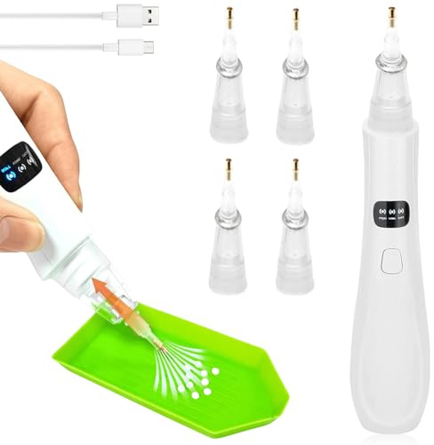 Set di penne elettriche per diamond painting, penna per diamond painting con 4 testine di ricambio e pompa a vuoto, 3 livelli di aspirazione regolabili, accessori per diamond painting ricaricabili