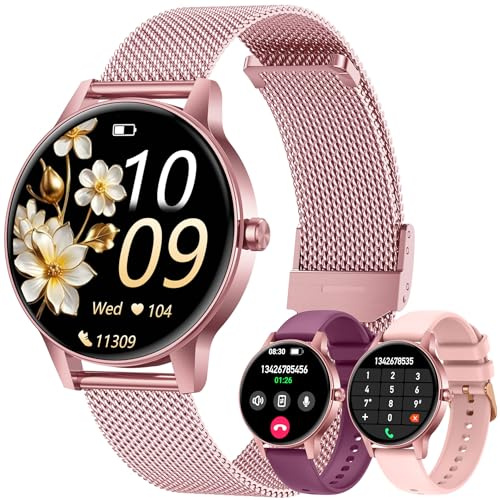 Smartwatch Donna Orologio Chiamate Bluetooth: 1,27 Tondo Touch Orologi Smart Watch da Impermeabile Sport Fitness Contapassi Cardiofrequenzimetro Pressione Caloriec Rosa Polso per Android iOS Telefono