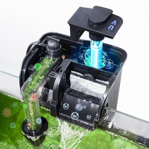 Tararium Filtre à Dos avec Lampe U-V 600L/h pour Aquariums de 40 à 150 litres | Filtre Hang on comme Filtre extérieur 4 en 1 avec aspirateur de Surface pour Eau Douce/salée