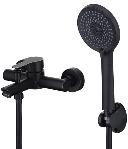 Homelody badkarskran med handdusch svart matt – blandare badkar väggmontering, 2 utgångar enkelspaksblandare duscharmatur med badkarsinlopp, anslutningsmått 135–165 mm