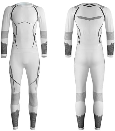 Generisch Combinaison de ski pour homme, chaude, absorbante, respirante, élastique, coupe ajustée, séchage rapide, 2 pièces, Blanc., XL