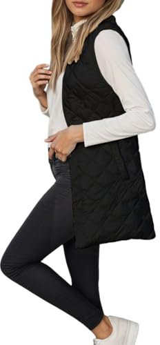 Genérico Chaleco Mujer Largo Invierno acolchado sin mangas chaqueta con bolsillo cálido de acolchada talla grande Tallas Grandes Plumífero Ultralight