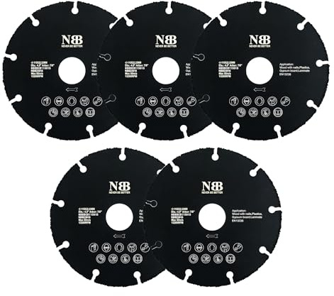 NBB Disco de corte de carburo para corte en madera con clavos laminado plástico y placa de yeso perfiles de aluminio hoja de carbur sierra de carburo de tungsteno para Amoladora fácil uso (5, 115mm)