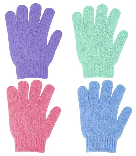Sibba 4 x exfolierande duschhandskar dubbelsidig peeling badhandskar dusch kropp skrubborste handske död hudborttagare peeling vantar naturlig tull luffa tvättlappar badtillbehör B