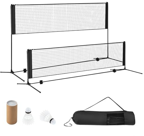 COSTWAY Badmintonnät utomhus 310 cm, volleybollnät trädgård, fjäderbollnät justerbar höjd med 2 fjäderbollar och bärväska, bärbar badminton set med nät för badminton tennis volleyboll (svart)