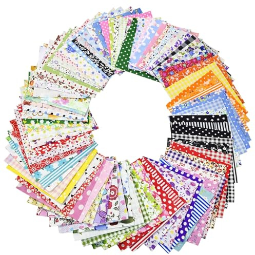 100 PCS Fabric Scraps, Fat Quarters Fabric Bundles for Sewing Quilting and DIY Crafts, Material for Sewing Projects and Textile Painting, Fabric Squares Bundles for Patchwork and Floral Design