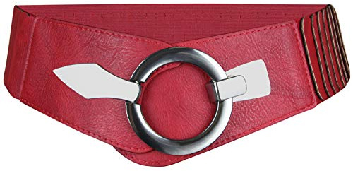 Elastischer Damen Taillengürtel, ca. 6 cm breiter Hüftgürtel mit silberner Ring-Schließe-80 cm (für Taillenweite 85-105 cm)-Rot