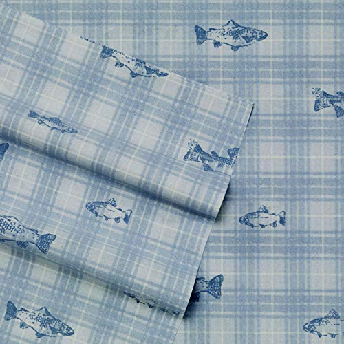 Eddie Bauer Sheets Cotton Percale Bedding Set, Crisp & Cool, Stylish Home Decor, King, Methow Plaid Blue/White