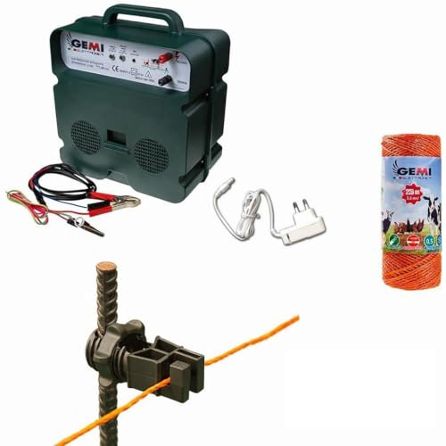 Pastor Eléctrico Kit de Cercado Eléctrico 12V/220V con Aisladores Metálicos Gemi