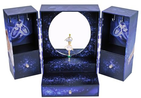 TROUSSELIER - Boite a Musique Danseuse Etoile - Grande Boîte à Bijoux Musicale Ballerine - Coffret a Bijoux Fille - Bleu Marine