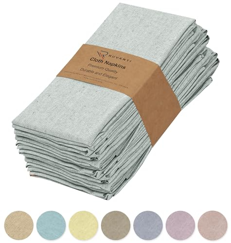 Ruvanti Cloth Napkins Set of 12, 18x18 Reusable Napkins Cloth Washable, Soft & Durable Table Napkin, Poly Cotton Fabric Dinner Napkins for Parties, Christmas, Thanksgiving, Weddings - Army Green