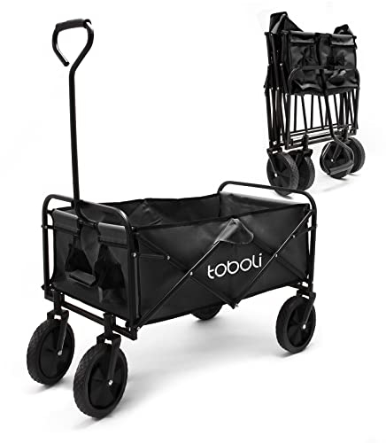 Toboli Carretto a mano pieghevole, max 100 kg, tessuto impermeabile nero, Carrello spiaggia