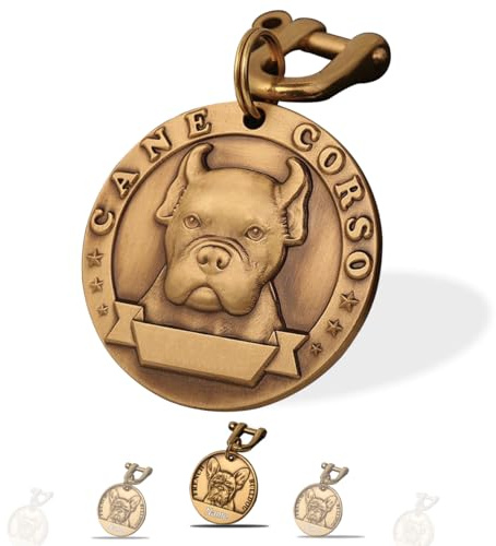 Targhetta Personalizzata per Cane - Targhetta per cani personalizzata con testo inciso su entrambi i lati -incisione laser - Ottone ⌀35-40cm Dog Tag (Cane Corso)