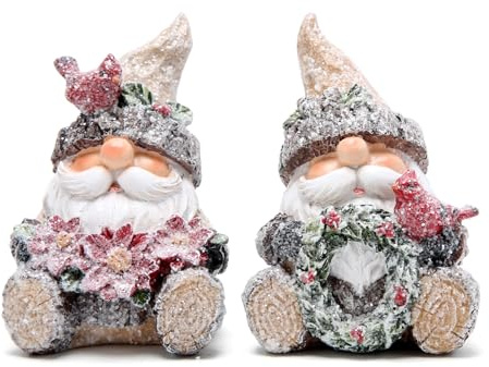 Hodao 2 PCS Christmas Santa Decorations Xmas Figurines Decor Handmade Woodcut Santa Figurines for Xmas Decor Gift - Christmas Party Home Decorations (Brown)