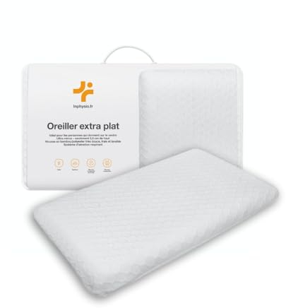 Inphysio Almohada Plana L, Almohada Cervical ergonómica, Almohada de Espuma viscoelástica, Almohada Plana, Almohada Cervical antidolor, Funda de bambú, antiácaros, hipoalergénica, 58 x 38 x 7 cm