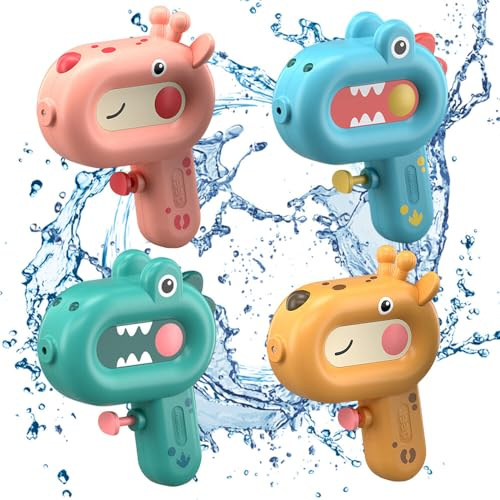 Pistola ad Acqua Piccola, TGKYK 4 Pezzi 100ml, Portata 4-6 Metri, Pistola Acqua, Pistola ad Acqua per Bambini, Fucile ad Acqua per Piscine, Giardini e Spiagge (Dinosauro + Giraffa)