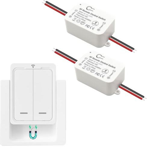 Tedeligo Funkschalter Licht Set, AC220V 230V 2000W drahtloser Funkempfänger Mobiler Funksender Und Wandsender 2 in 1 Schalter, 150M Kontrollbereich fur LED lampe Lichter Schalter, Einfach Installieren