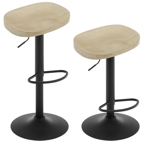WOLTU Barhocker 2er Set, Hocker höhenverstellbar drehbar, mit Sattelsitz Fußstütze, Drehhocker aus Massivholz Metall, Küchenhocker Schminkhocker Arbeitshocker, helle Holzoptik, BH413hei-2