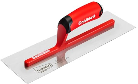 Goldblatt RED Stainless Steel Finishing Trowel, 12x 4 Professional Drywall Masonry Trowel with Soft Grip Handle, Lightweight Magnesium Shank, Plastering Trowel for Sheetrock Wallboard Plasterboard