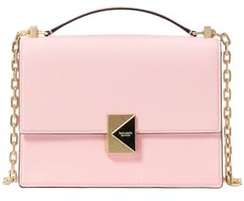 kate spade new york Women's Deco Leather Flap Chain Crossbody Shoulder Bag, Pastry Pink Multi, One Size