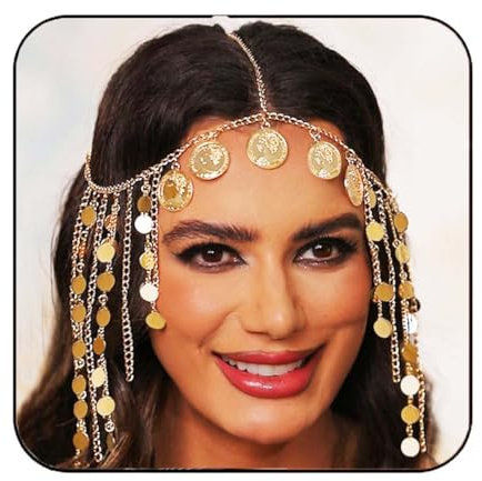 Reaky Pailletten-Kopfkette, goldfarben, ägyptischer Kopfschmuck, Kopfschmuck für Damen, Metalllegierung