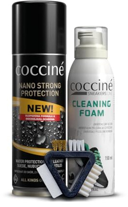 Coccine - Kit Entretien Chaussures 3-en-1 Universel, Spray Imperméabilisant, Nettoyant Chaussures Suede, Soin Daim et Nubuck avec Brosse, Entretien Cuir Velours, Shoe Waterproofing Spray