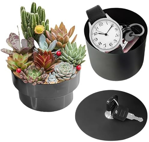 GOEDCH Tresor in Form Eines Blumentopfes mit Schlüsselschloss: Getarnte Versteck Blumentopf, Schließbar versteckte Blumenkiste zum Verstecken von Wertsachen, Pflanzen nicht im Lieferumfang enthalten