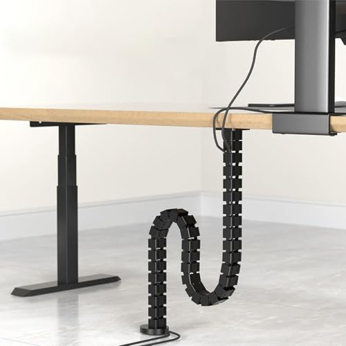 Kabelmanagement-Set 130cm für Schreibtisch – Flexibler Kabelorganizer mit Schlitzen | Modulares Design | Inkl. Montagematerial | für PC, Monitor & Büro (Schwarz, PP-Material)