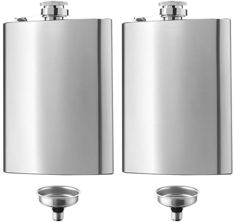 2 Pack 8oz Hip Flask with 2 Funnel, Stainless Steel Hip Flasks for Men Women, Portable Pocket Hip-Flask Alcohol for Climbing Camping Hiking Party Barbecue Bar Party
