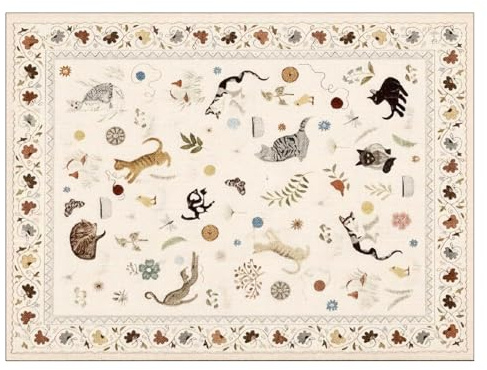 Zorbal Bohemian Cat Washable Rug with Non-Slip Backing, Decorative Small Rugs and Mats with Crystal Velvet Material, Soft Boho Area Rug for Bedroom and Living Room