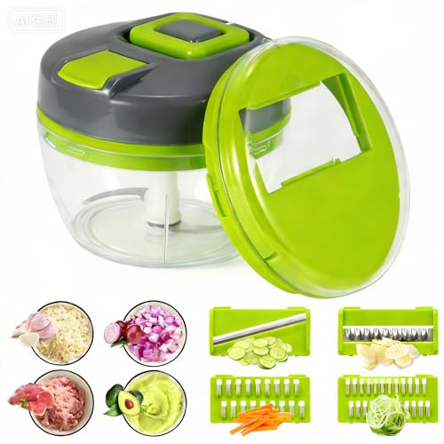 5 in 1 Tritatutto Manuale, Tagliaverdure Multifunzione con 4 Taglia Verdure, Affetta Verdure Senza BPA per Cipolla Patate Cubetti Julienne Grattugia
