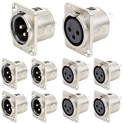 HAAMNING7 Adattatore per montaggio a pannello con presa XLR a 3 pin maschio con adattatore per montaggio a pannello con presa XLR a 3 pin femmina (confezione da 10)