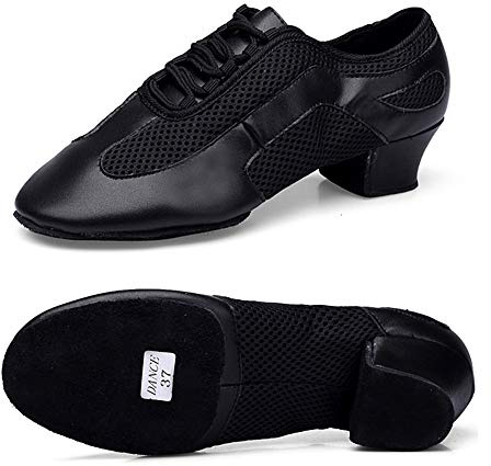 Scarpe da Ballo Latino Americano in Pelle Donna Tessuto Rete Suola Divisa Scarpe de Danza Classica Tacco Basso