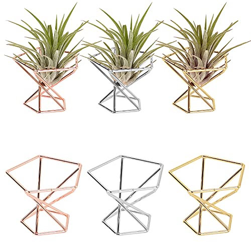 AHANDMAKER Soporte para Plantas de Aire, 6 Uds Soporte de Planta de Aire Geométrico 3 colores Contenedor de Planta de Aire de Metal Soporte de Plantas de Metal para el Hogar