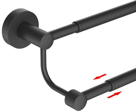 BESy Porte Serviette Double Extensible 41,9-72,1 cm, Support Mural en Acier Inoxydable SUS304, Barre Porte-Serviette, Range-Serviettes pour Salle de Bain ou Cuisine, Noir Mat