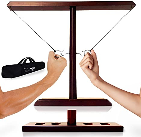 Swooc Games® - Battle Hooks XL Hook and Ring Game with Ladder - 20 Second Set Up - Hook and Ring Toss Game for Adults - Wooden Ring Hook Tossing Game - Tabletop Ring Hook Game