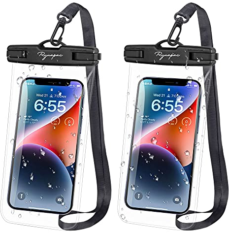 Rynapac wasserdichte Handyhülle, 2 Stück Universelle Unterwasser Handyhülle Kompatibel Mit iPhone 15 14 13 12 11 Pro XR X SE, Galaxy S22 S21 Bis zu 7'', IPX8 wasserdichte Handytaschen für Urlaub