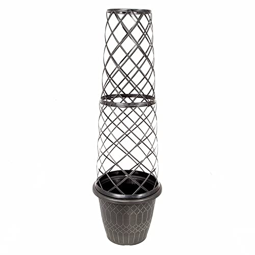 Muddy Hands 21 Litre Brushed Champagne Plastic Trellis Planter Climbing Plants Support Petunias Geraniums Sweet Pea Runner Bean Tomato Plant Pot