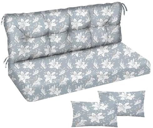 Auflage für Hollywoodschaukel 120x50x50 Gartenbankauflage und 2 Kissen Palettenauflage Bankauflage Sitzkissen und Rückenkissen Polsterauflage Matratze Gartenpolster Glatt-Pik Blau Blumen [133]