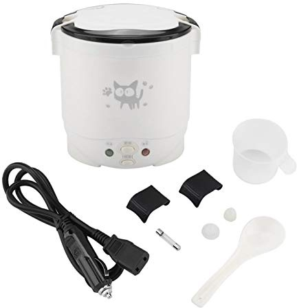 Joyzan Mini Rice Cooker for Car, Small Portable Travel Food Steamer Electric Multifunctional Lunch Box Non Stick Automatic Pot Cooking Heating Keep Warm Function Camping Noodles Soup Vegetable 1L 12V