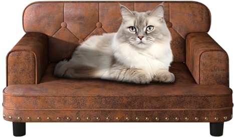 PWTJ Hundesofas und Stühle für kleine Rassen/Katzenbetten mit Wildlederstoff/Stabiler Holzrahmen Katzensofa Stuhl/Hundesofa Bett für kleine Hunde (Kaffee)