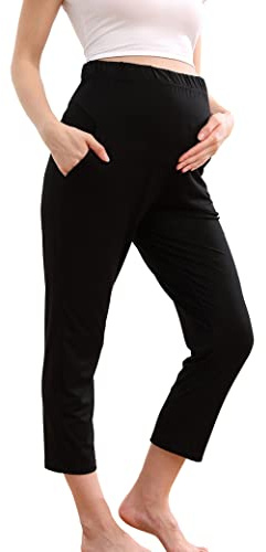COLOMI Maternity Pregnancy Trousers Under and Over Bump Joggers for Pregnant Women Leggings Black
