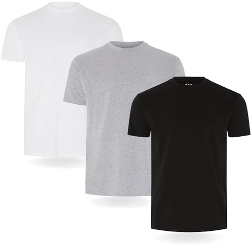 Camiseta FM London paquete de 3/5 para hombre - Camisetas de peso premium con diseño ligeramente ajustado, Negro, Gris, Blanco (Pack de 3), XXL