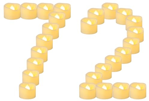 Yakpo Lot de 72 bougies chauffe-plat à piles de 3,8 cm x 3 cm, bougies votives à LED vacillantes sans flamme, petites bougies factices électriques en vrac pour décorations de mariage, Halloween, Noël