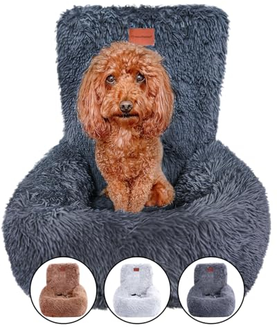 Wahre Tierliebe Hunde Autositz Fluffy inkl. Sicherheitsgurt - waschbarer Hundesitz Auto in schwarz/weiß für kleine, mittlere & große Hunde I Autositz Hund, Hundeautositz, Hund Auto, Hundebox