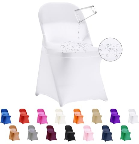 eccwai 36 PCS Waterproof Stretch Spandex Folding Chair Covers, Dining Room Chair Slipcovers Protector for Wedding, Banquet, Party, Holidays, Celebration and Decoration（White）